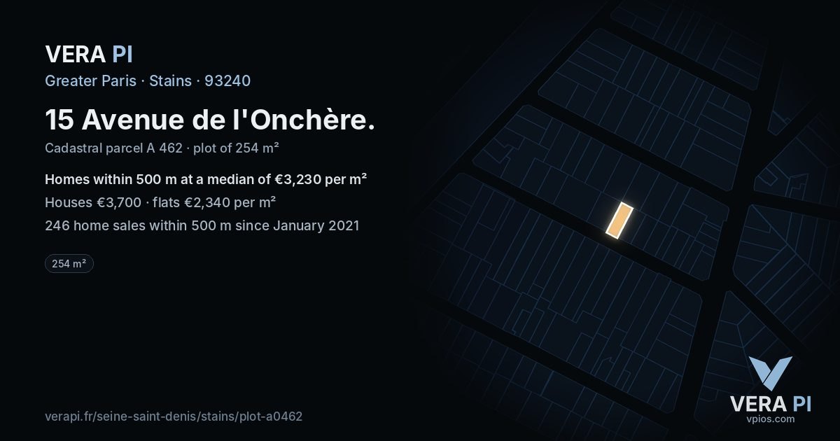 15 Avenue de l'Onchère, Stains at night – the plot lit, the parcels around coloured by the prices near them