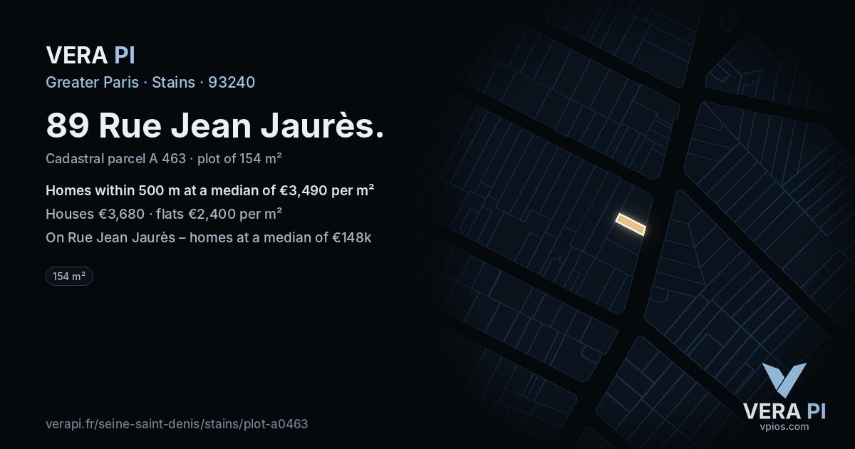 89 Rue Jean Jaurès, Stains at night – the plot lit, the parcels around coloured by the prices near them