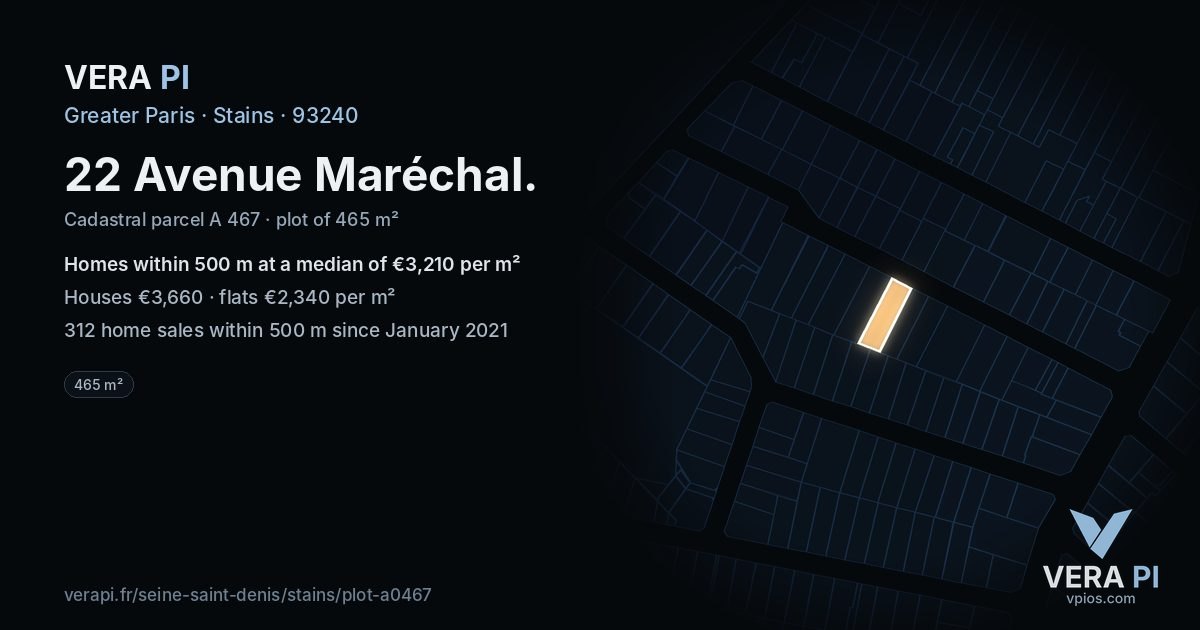 22 Avenue Maréchal, Stains at night – the plot lit, the parcels around coloured by the prices near them