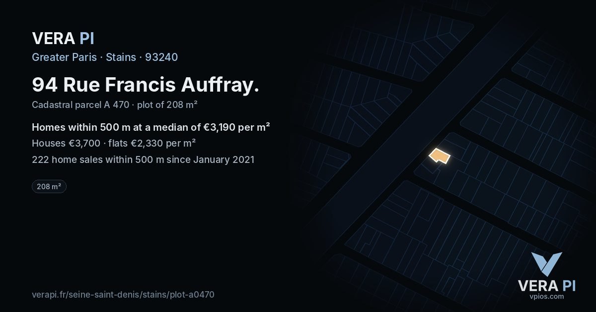 94 Rue Francis Auffray, Stains at night – the plot lit, the parcels around coloured by the prices near them