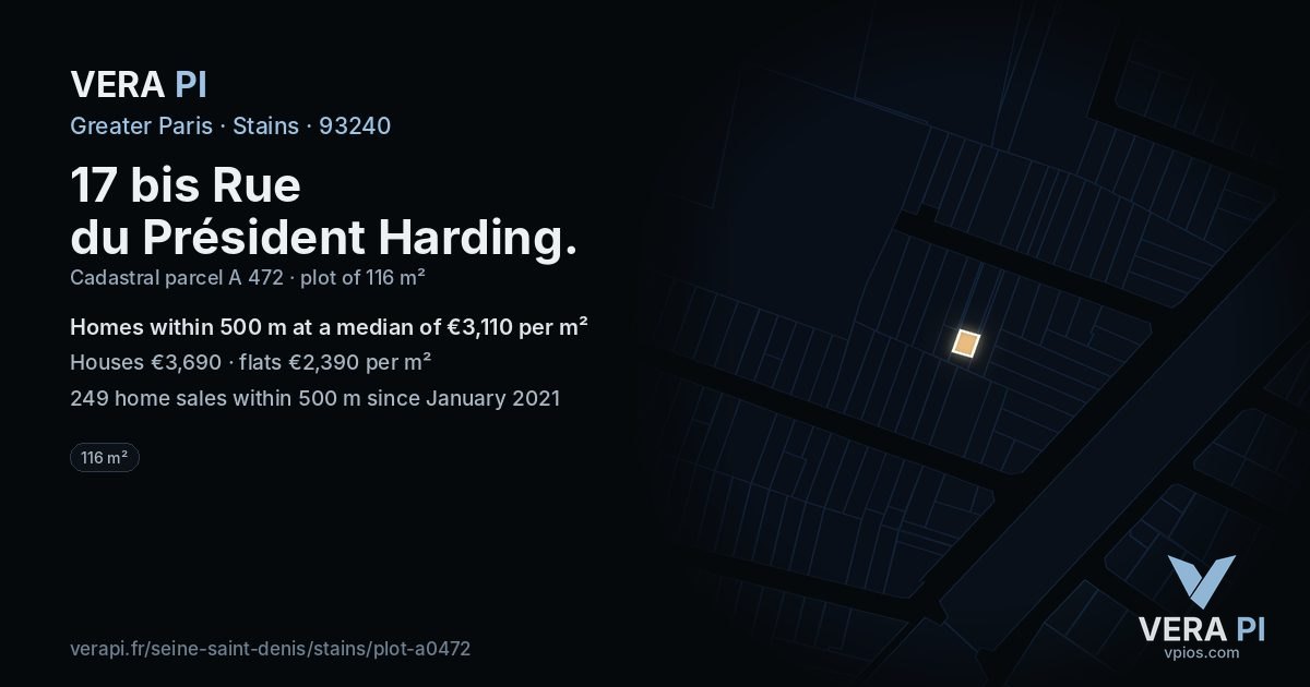 17 bis Rue du Président Harding, Stains at night – the plot lit, the parcels around coloured by the prices near them
