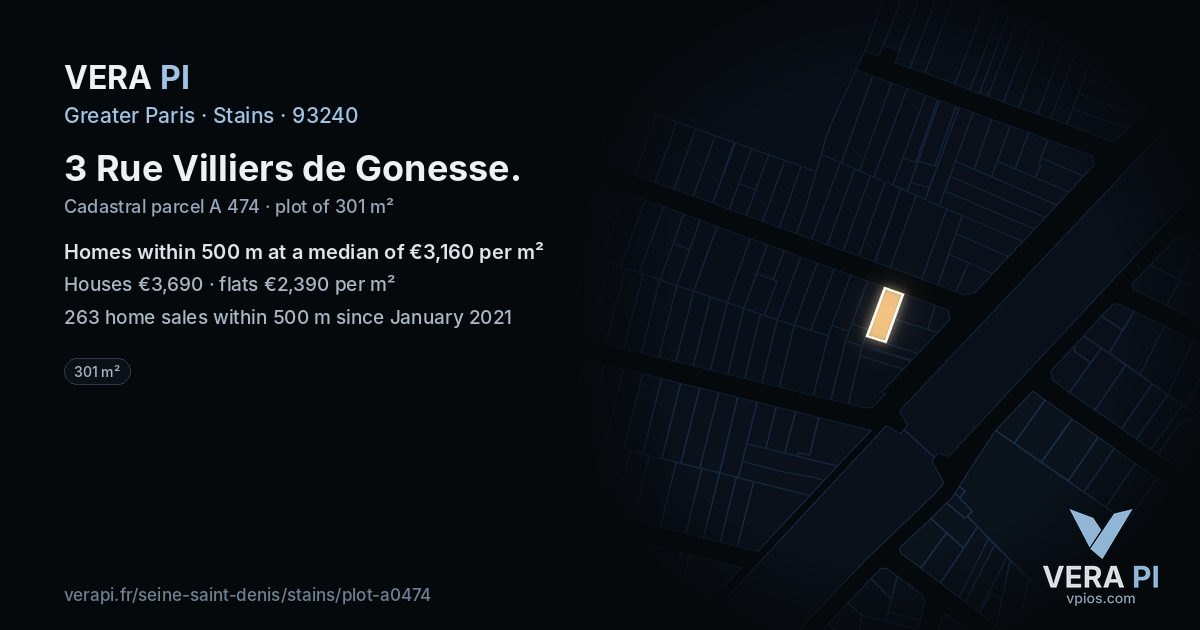 3 Rue Villiers de Gonesse, Stains at night – the plot lit, the parcels around coloured by the prices near them