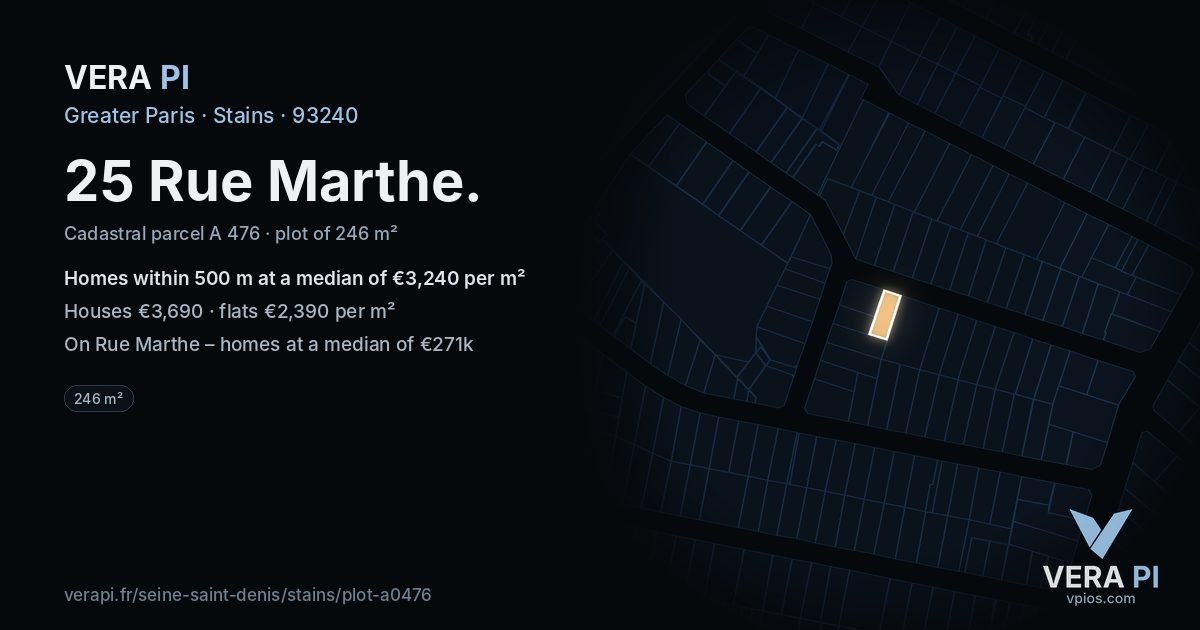 25 Rue Marthe, Stains at night – the plot lit, the parcels around coloured by the prices near them