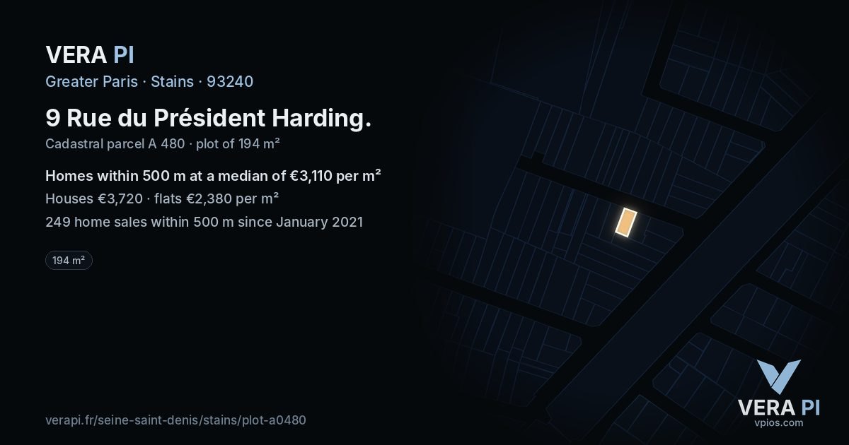 9 Rue du Président Harding, Stains at night – the plot lit, the parcels around coloured by the prices near them