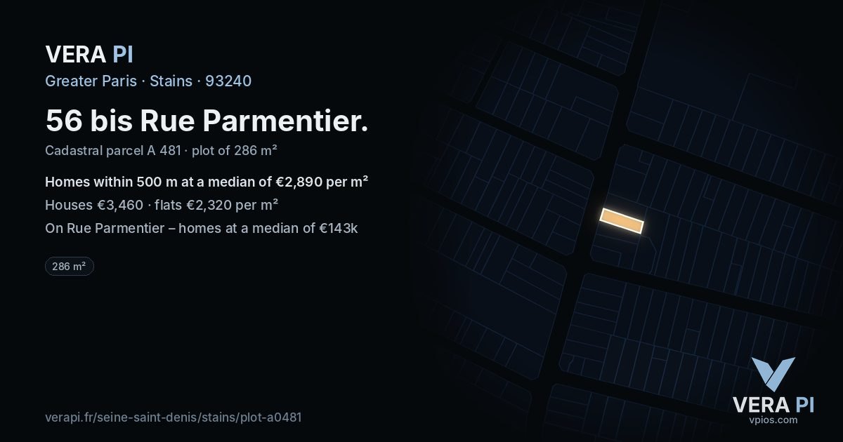 56 bis Rue Parmentier, Stains at night – the plot lit, the parcels around coloured by the prices near them