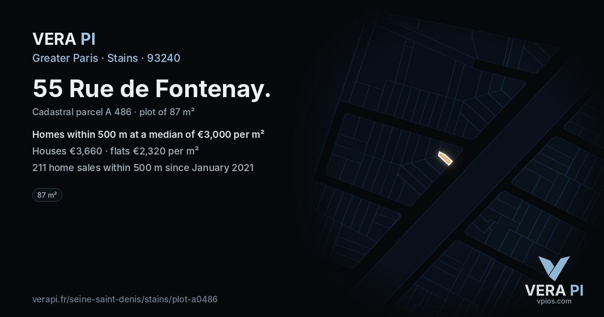 55 Rue de Fontenay, Stains at night – the plot lit, the parcels around coloured by the prices near them