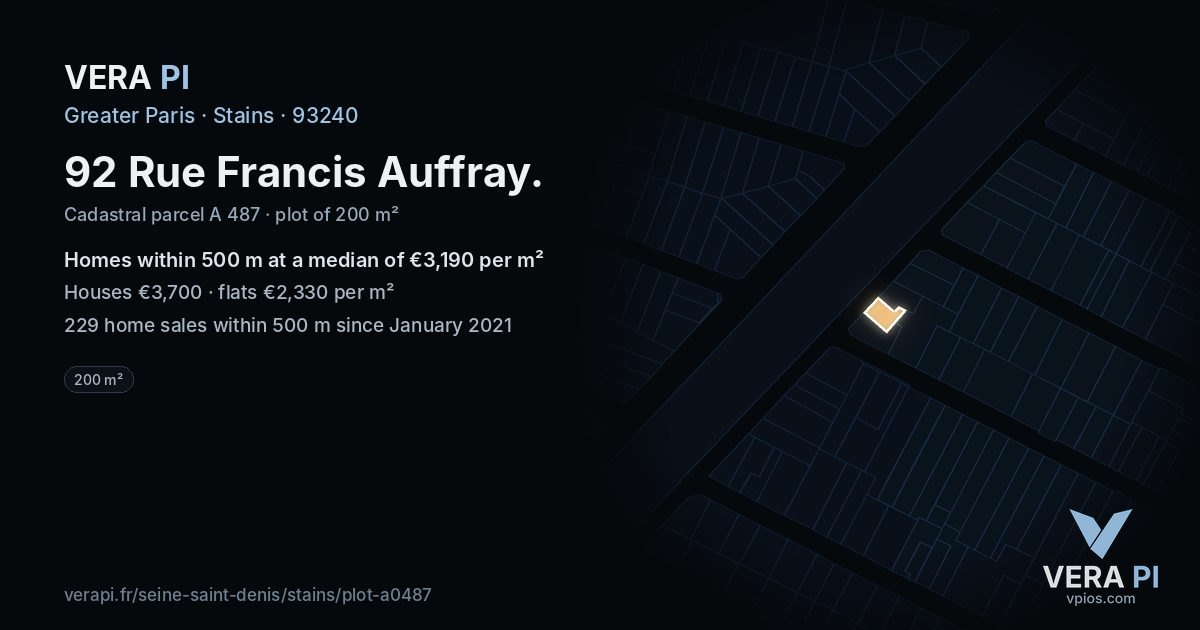 92 Rue Francis Auffray, Stains at night – the plot lit, the parcels around coloured by the prices near them