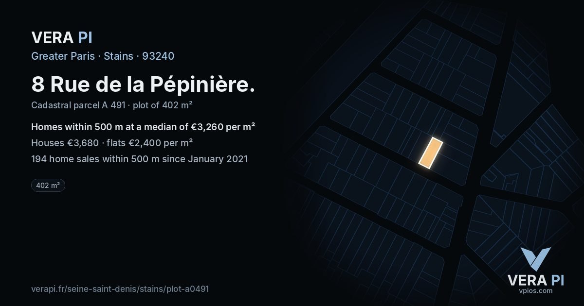 8 Rue de la Pépinière, Stains at night – the plot lit, the parcels around coloured by the prices near them