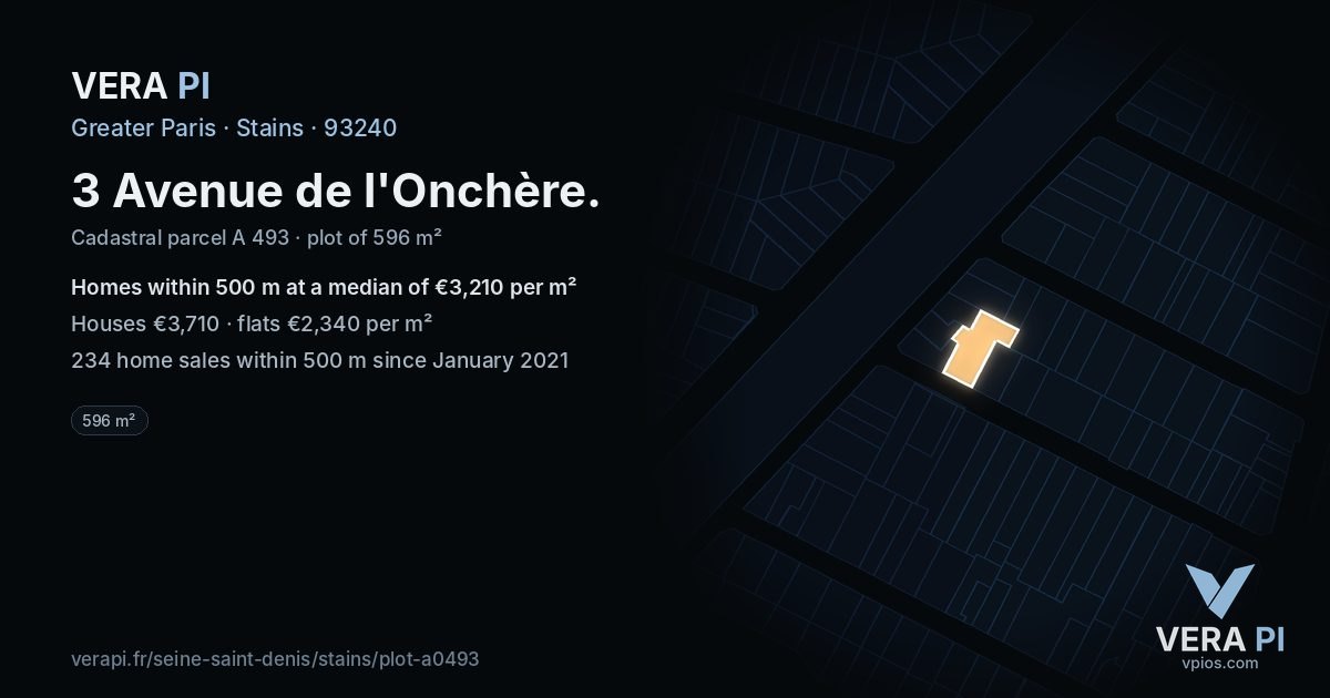 3 Avenue de l'Onchère, Stains at night – the plot lit, the parcels around coloured by the prices near them