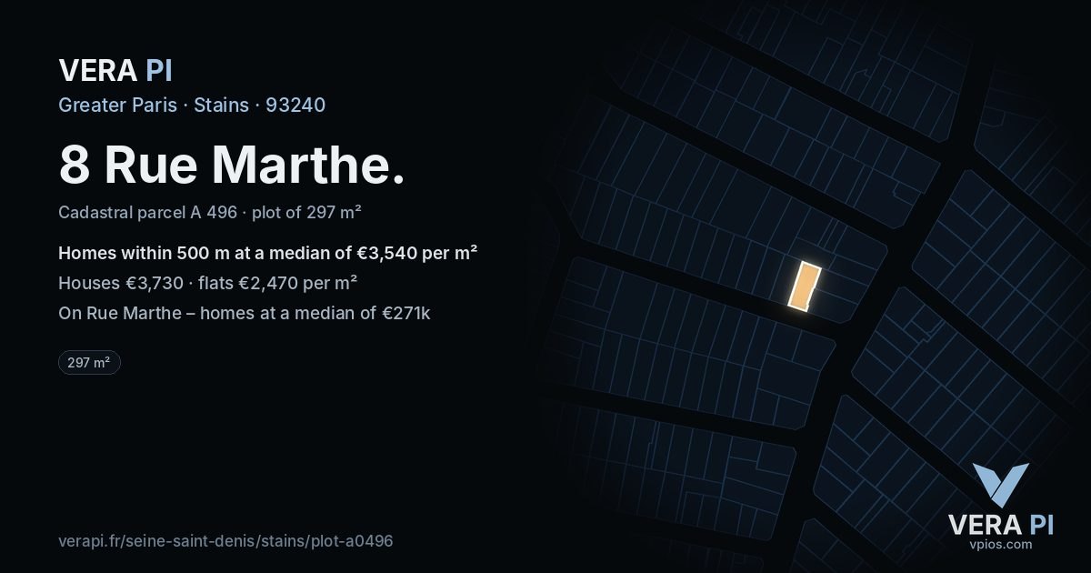 8 Rue Marthe, Stains at night – the plot lit, the parcels around coloured by the prices near them