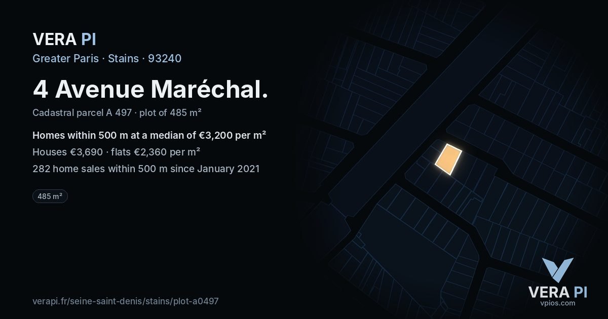 4 Avenue Maréchal, Stains at night – the plot lit, the parcels around coloured by the prices near them
