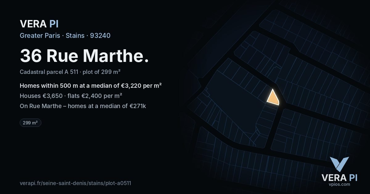 36 Rue Marthe, Stains at night – the plot lit, the parcels around coloured by the prices near them