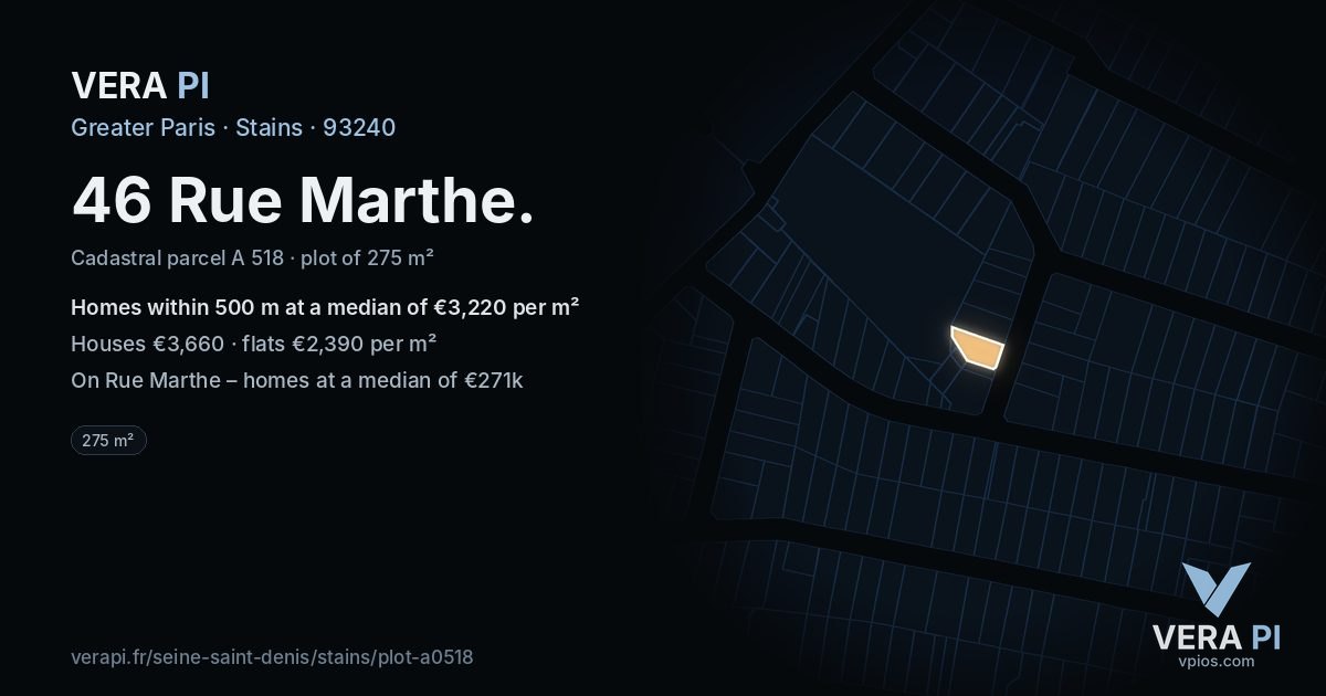 46 Rue Marthe, Stains at night – the plot lit, the parcels around coloured by the prices near them