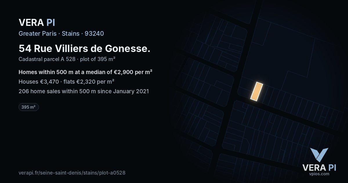 54 Rue Villiers de Gonesse, Stains at night – the plot lit, the parcels around coloured by the prices near them