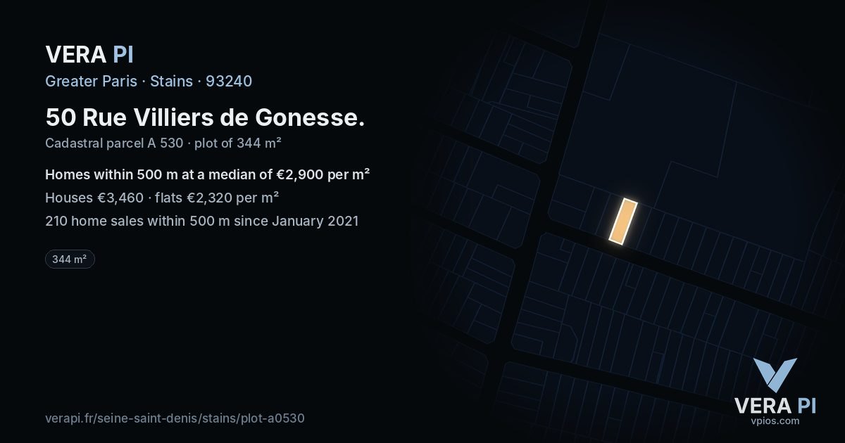 50 Rue Villiers de Gonesse, Stains at night – the plot lit, the parcels around coloured by the prices near them