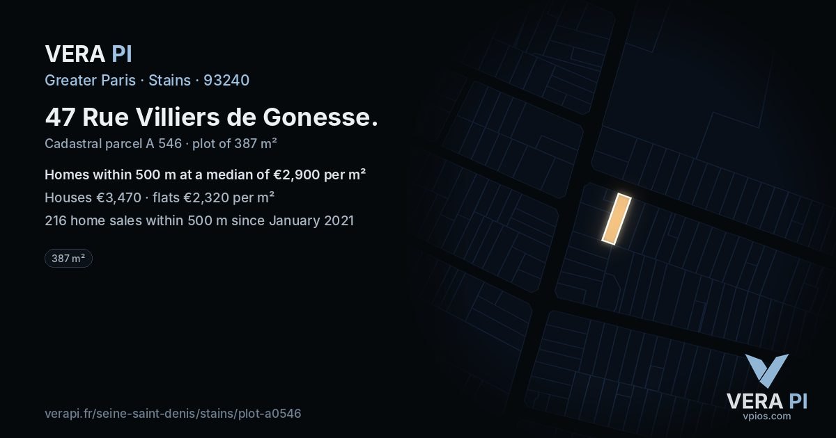 47 Rue Villiers de Gonesse, Stains at night – the plot lit, the parcels around coloured by the prices near them