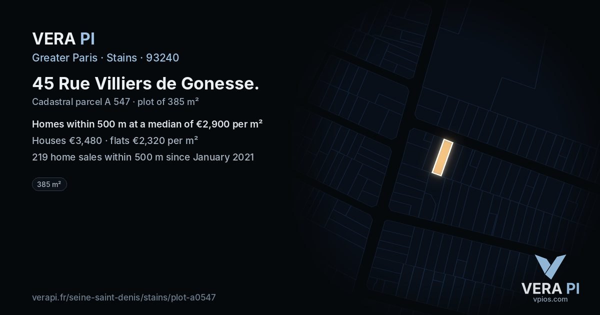 45 Rue Villiers de Gonesse, Stains at night – the plot lit, the parcels around coloured by the prices near them