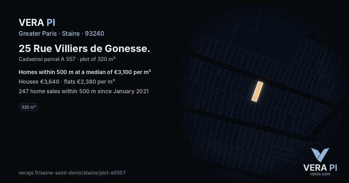 25 Rue Villiers de Gonesse, Stains at night – the plot lit, the parcels around coloured by the prices near them