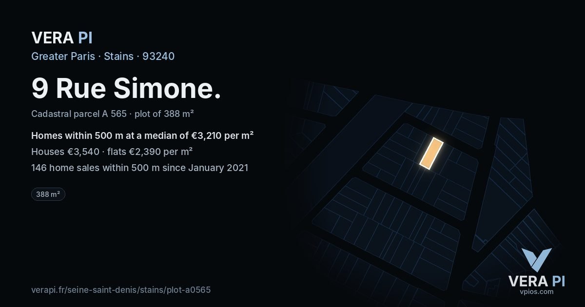 9 Rue Simone, Stains at night – the plot lit, the parcels around coloured by the prices near them