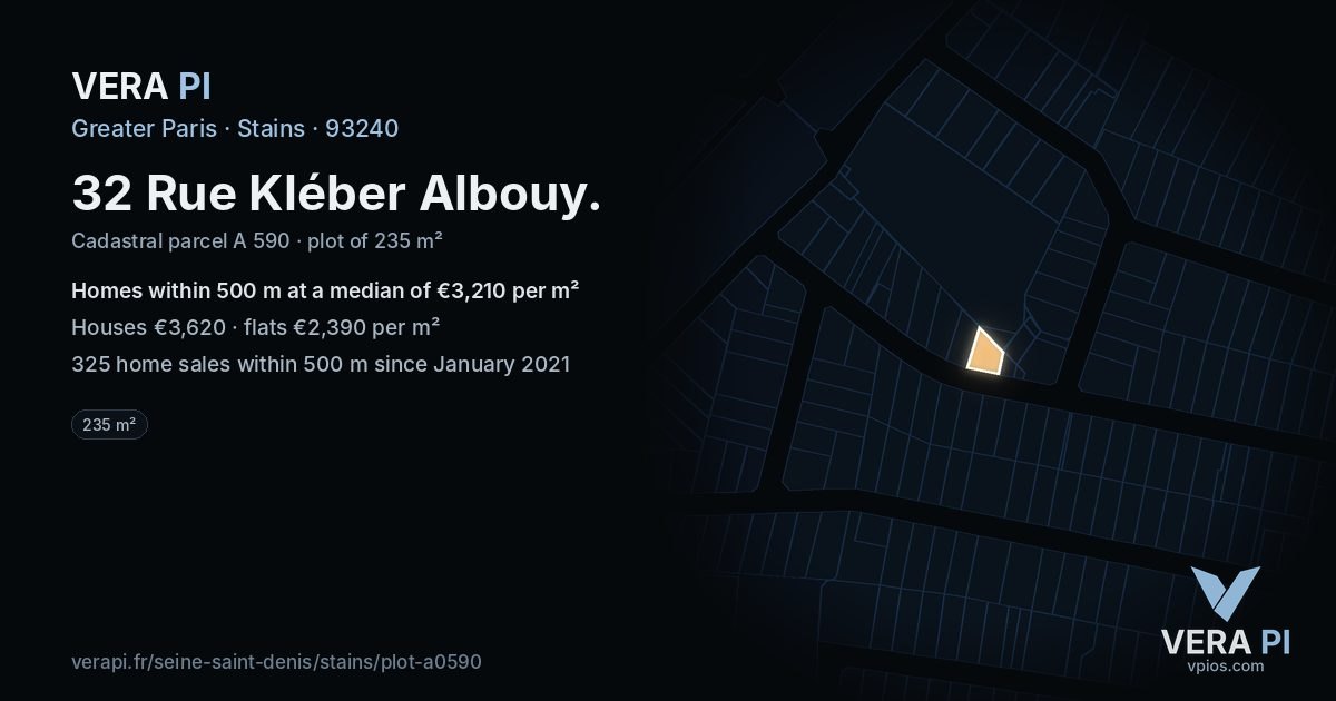 32 Rue Kléber Albouy, Stains at night – the plot lit, the parcels around coloured by the prices near them