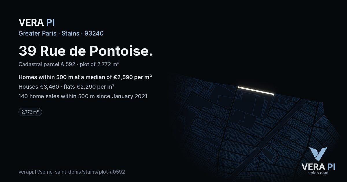 39 Rue de Pontoise, Stains at night – the plot lit, the parcels around coloured by the prices near them
