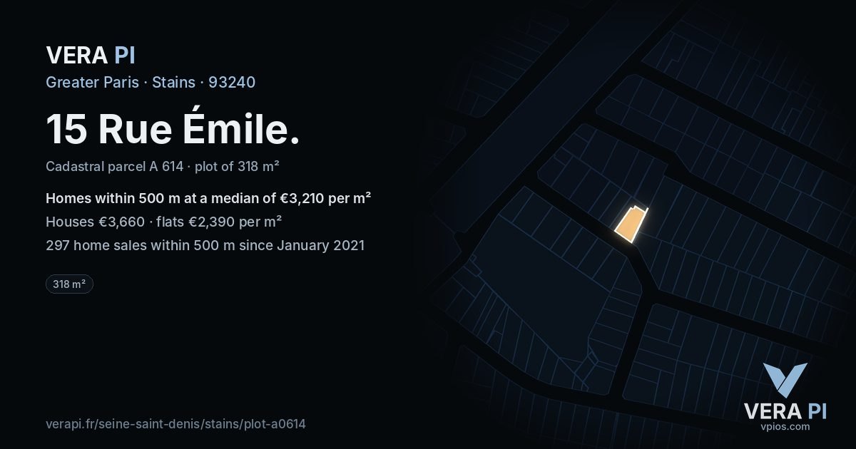 15 Rue Émile, Stains at night – the plot lit, the parcels around coloured by the prices near them