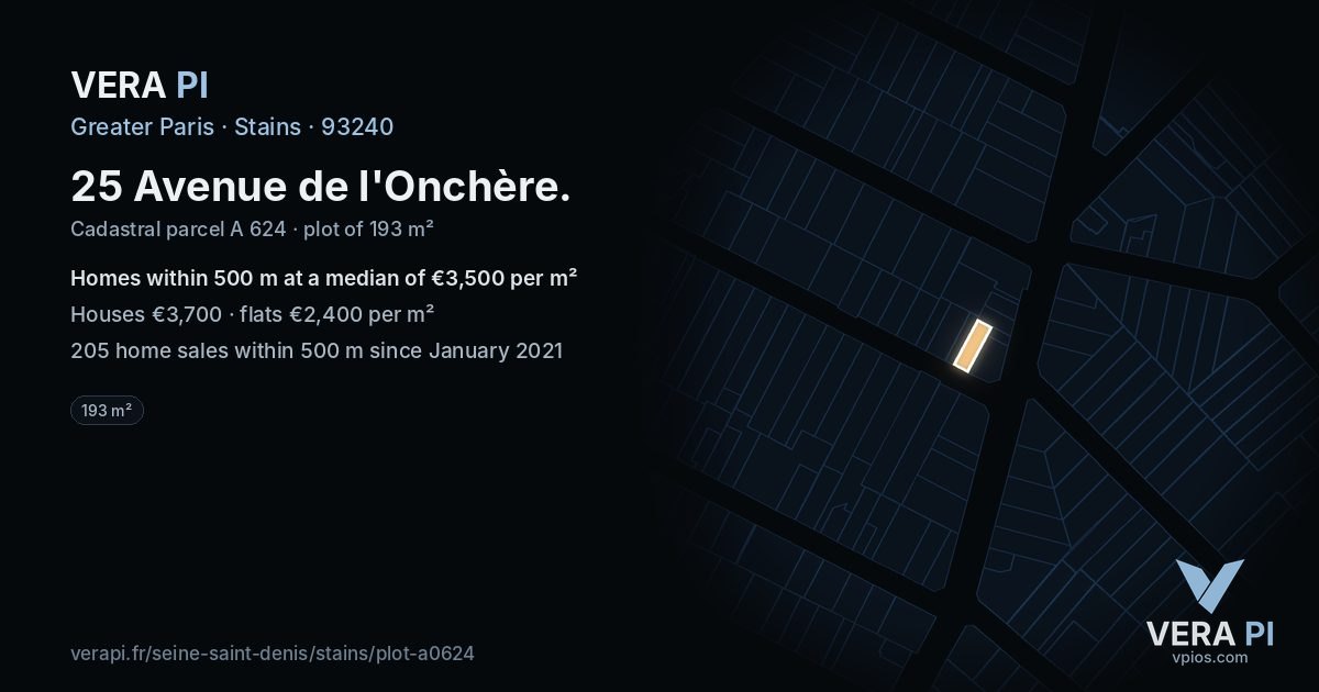 25 Avenue de l'Onchère, Stains at night – the plot lit, the parcels around coloured by the prices near them