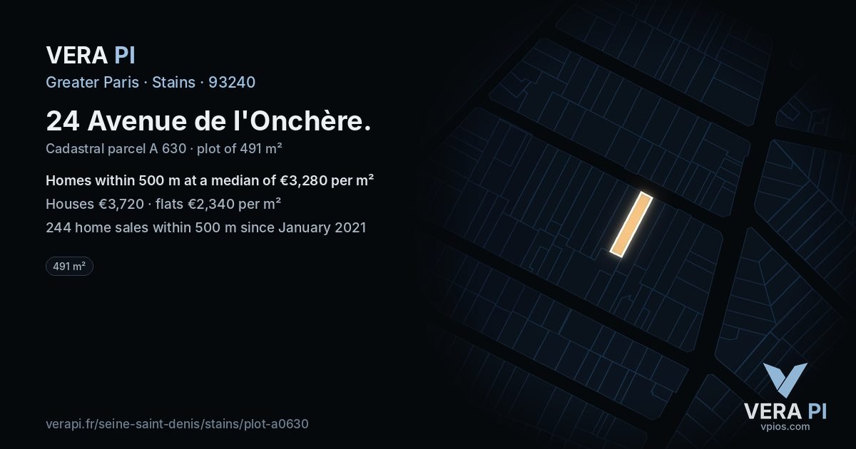 24 Avenue de l'Onchère, Stains at night – the plot lit, the parcels around coloured by the prices near them
