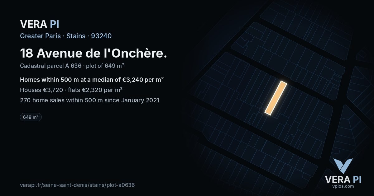 18 Avenue de l'Onchère, Stains at night – the plot lit, the parcels around coloured by the prices near them
