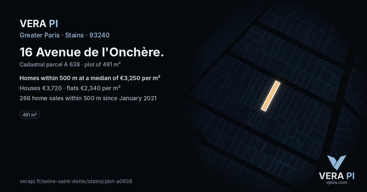 16 Avenue de l'Onchère, Stains at night – the plot lit, the parcels around coloured by the prices near them