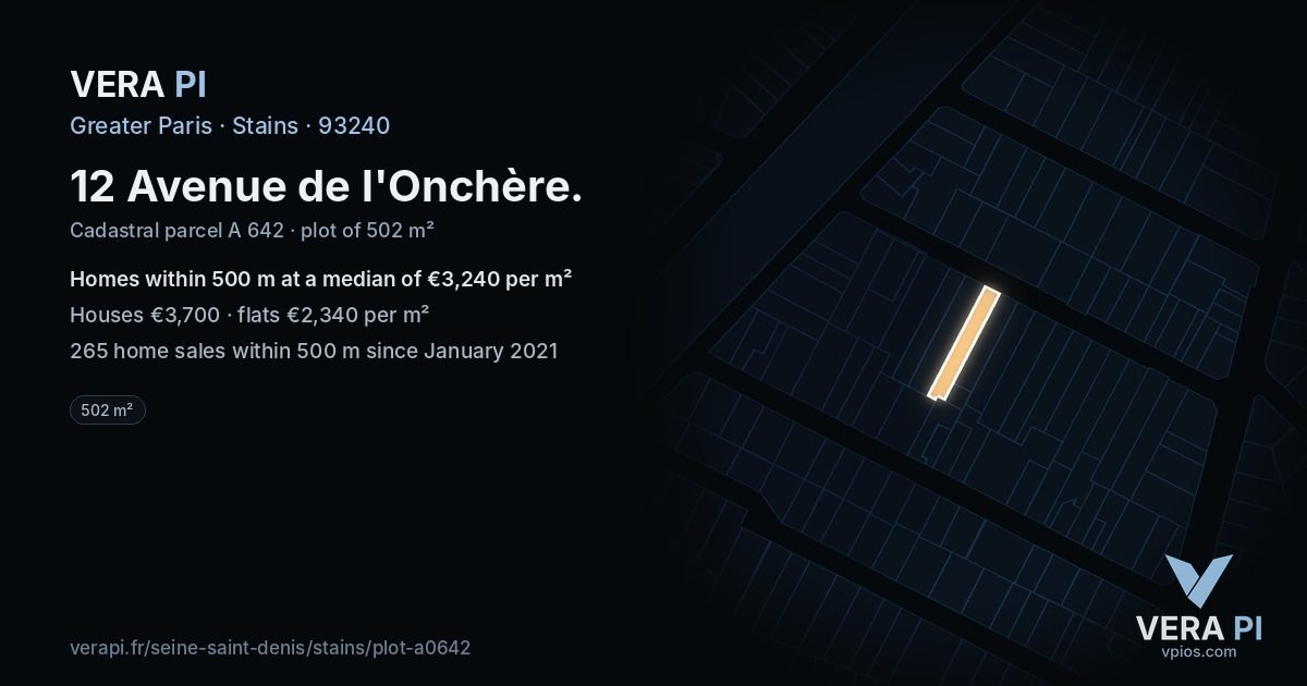 12 Avenue de l'Onchère, Stains at night – the plot lit, the parcels around coloured by the prices near them