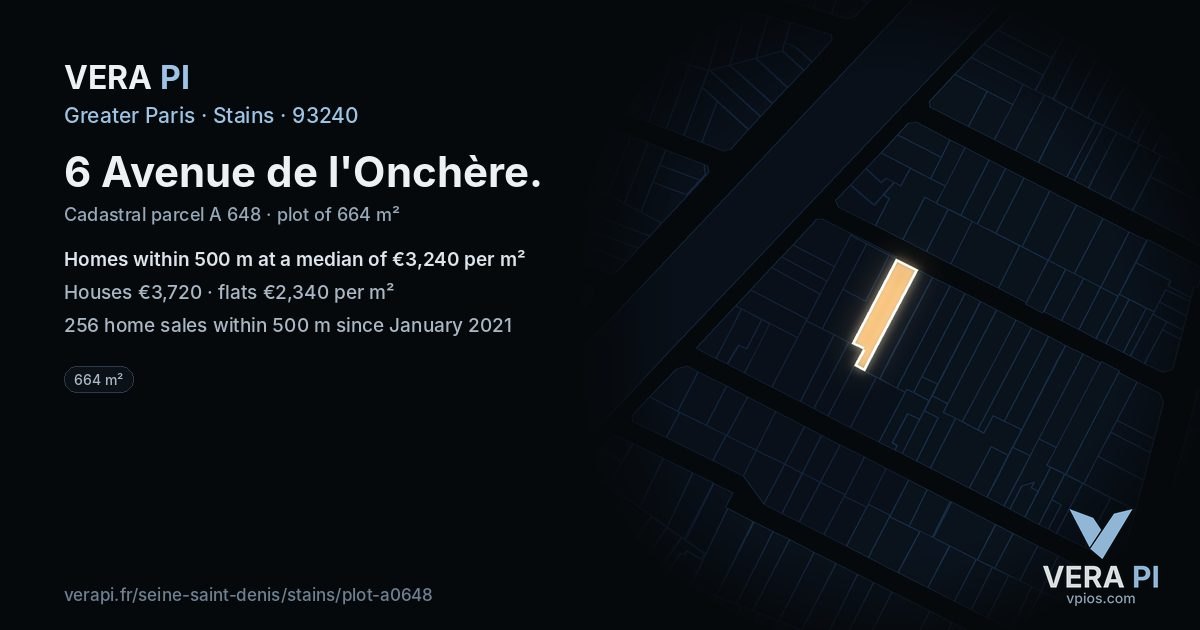 6 Avenue de l'Onchère, Stains at night – the plot lit, the parcels around coloured by the prices near them