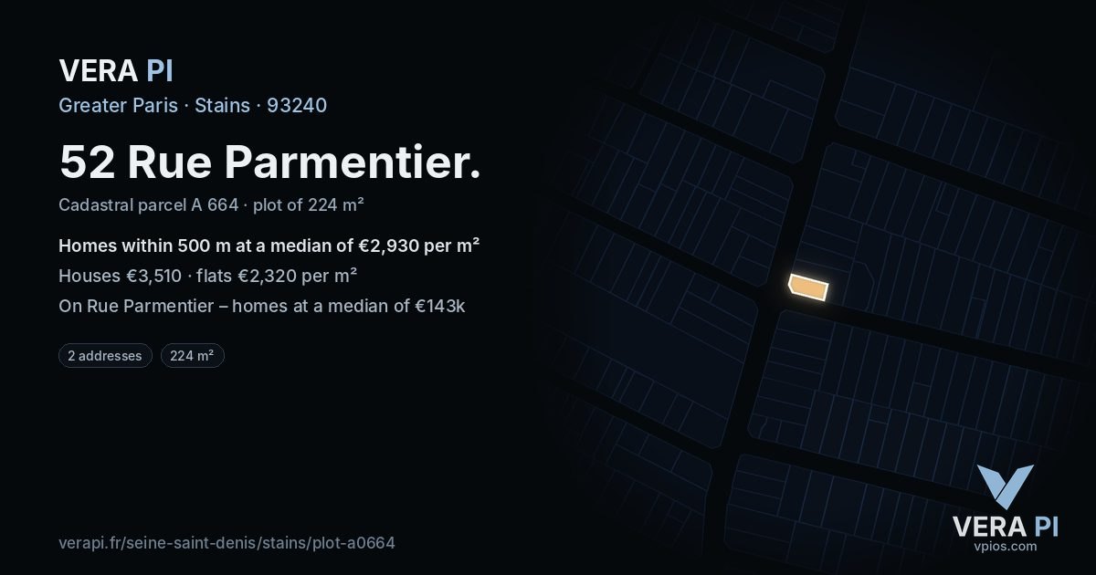 52 Rue Parmentier, Stains at night – the plot lit, the parcels around coloured by the prices near them