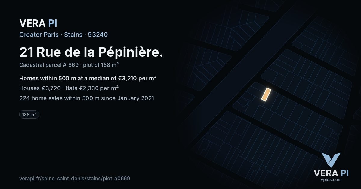 21 Rue de la Pépinière, Stains at night – the plot lit, the parcels around coloured by the prices near them