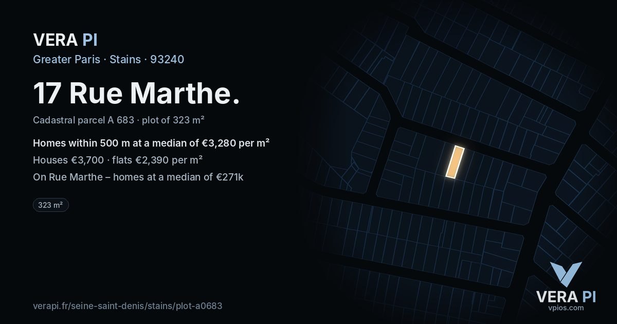 17 Rue Marthe, Stains at night – the plot lit, the parcels around coloured by the prices near them