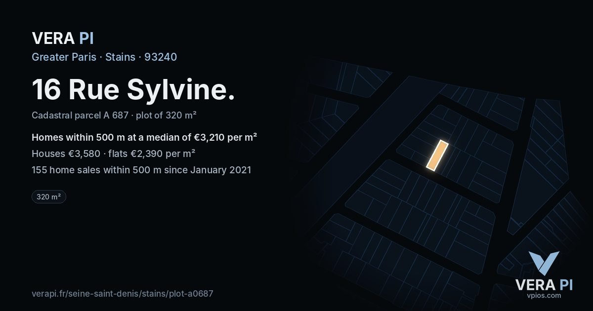16 Rue Sylvine, Stains at night – the plot lit, the parcels around coloured by the prices near them