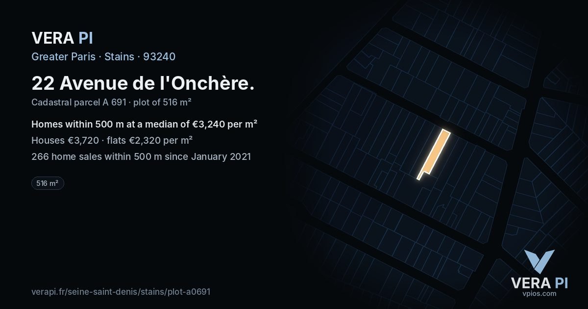 22 Avenue de l'Onchère, Stains at night – the plot lit, the parcels around coloured by the prices near them