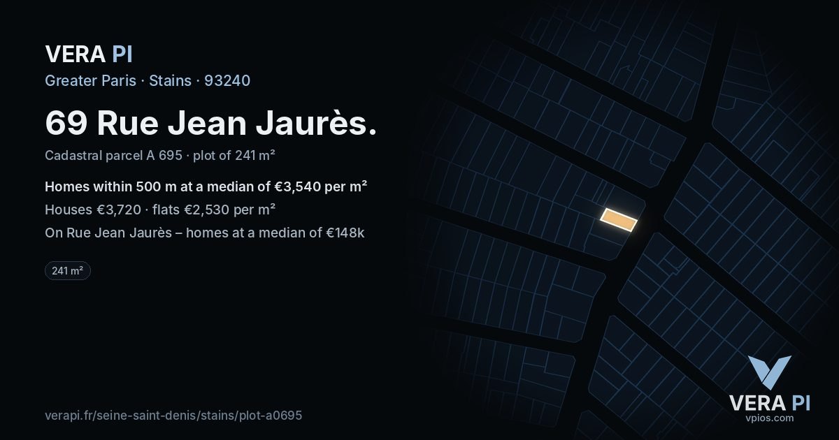 69 Rue Jean Jaurès, Stains at night – the plot lit, the parcels around coloured by the prices near them