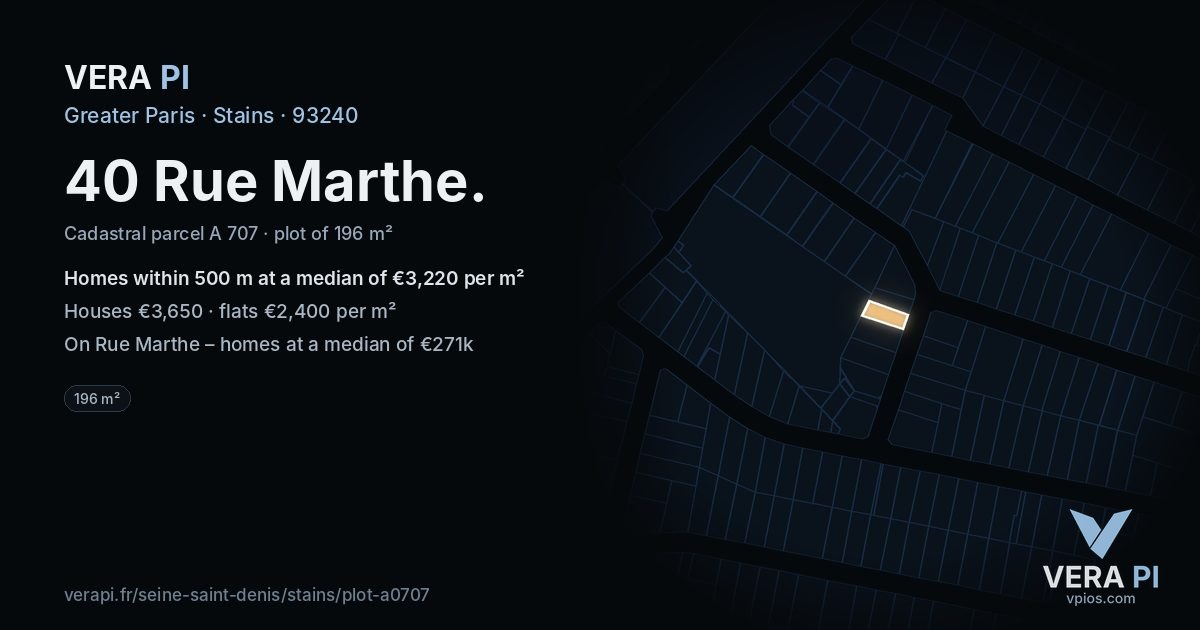 40 Rue Marthe, Stains at night – the plot lit, the parcels around coloured by the prices near them