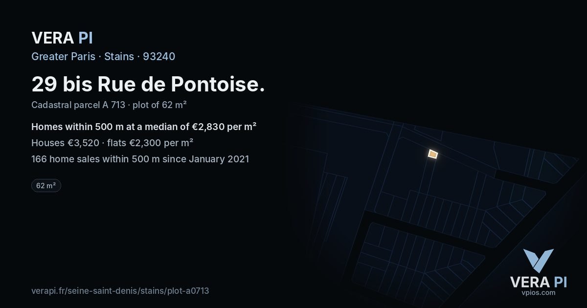 29 bis Rue de Pontoise, Stains at night – the plot lit, the parcels around coloured by the prices near them