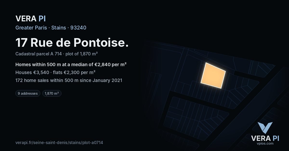 17 Rue de Pontoise, Stains at night – the plot lit, the parcels around coloured by the prices near them