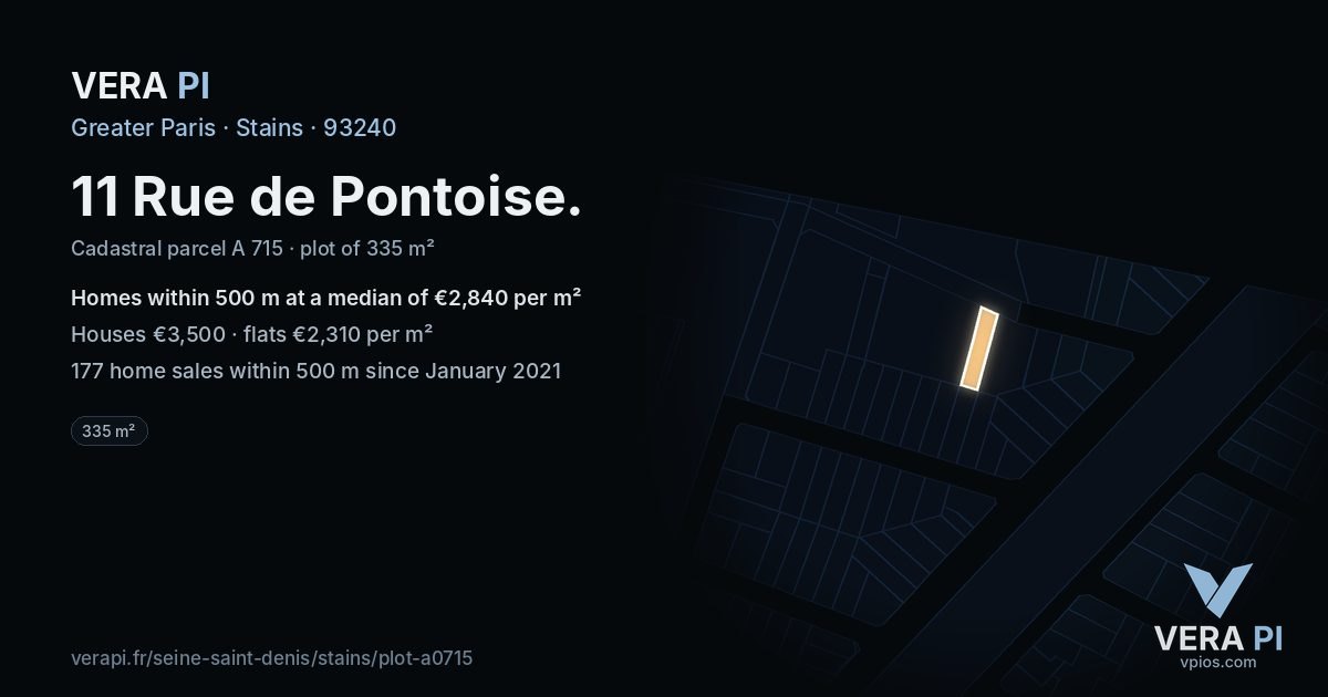 11 Rue de Pontoise, Stains at night – the plot lit, the parcels around coloured by the prices near them