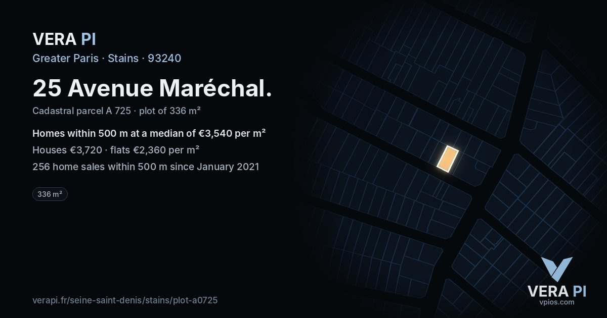 25 Avenue Maréchal, Stains at night – the plot lit, the parcels around coloured by the prices near them