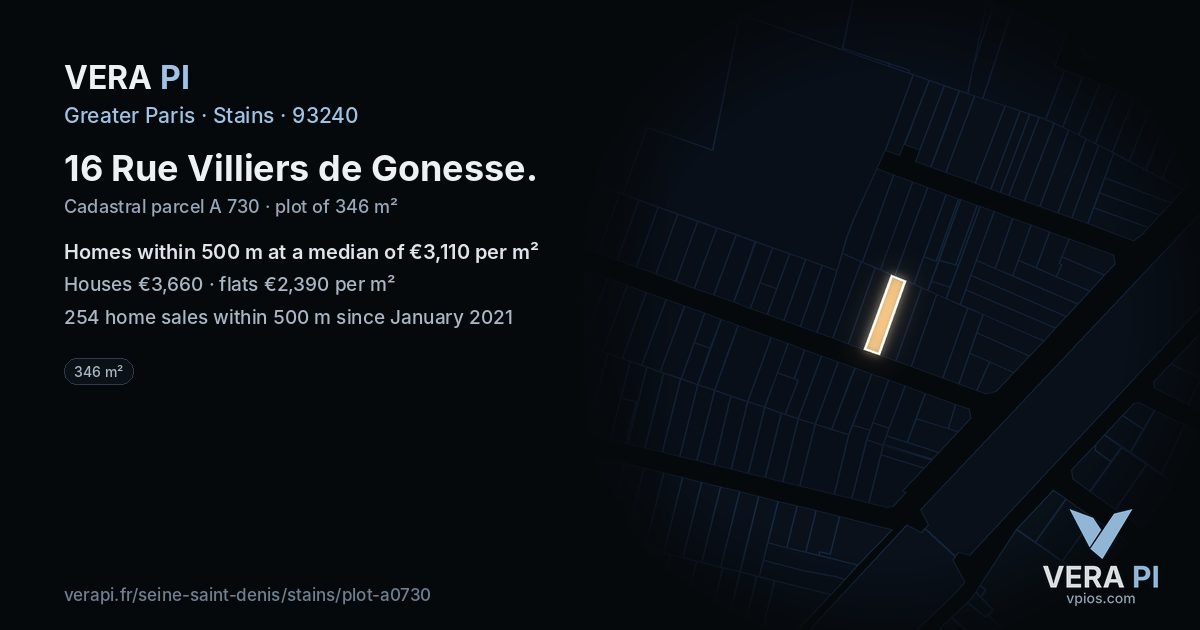 16 Rue Villiers de Gonesse, Stains at night – the plot lit, the parcels around coloured by the prices near them