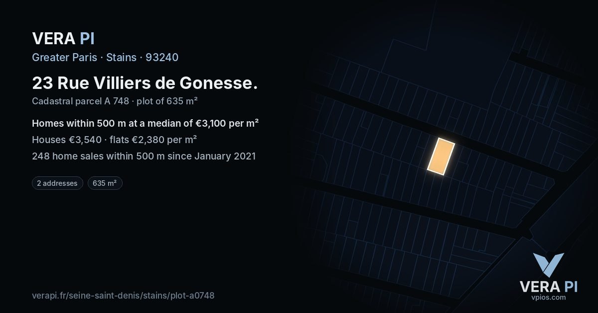 23 Rue Villiers de Gonesse, Stains at night – the plot lit, the parcels around coloured by the prices near them