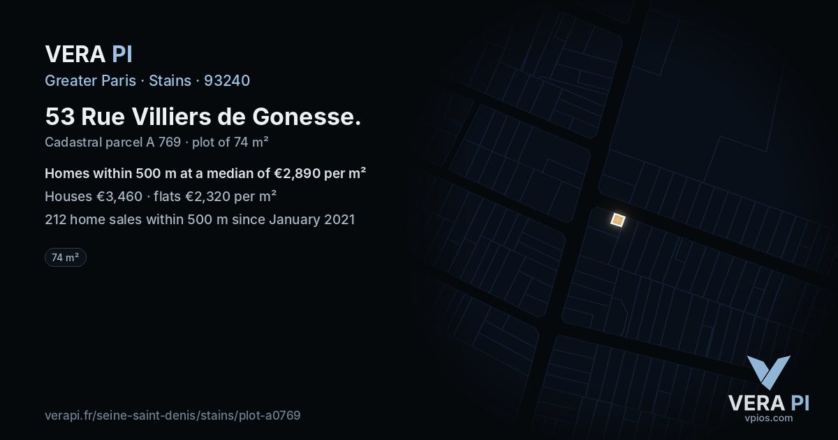 53 Rue Villiers de Gonesse, Stains at night – the plot lit, the parcels around coloured by the prices near them