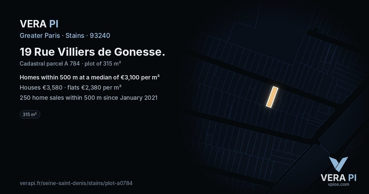 19 Rue Villiers de Gonesse, Stains at night – the plot lit, the parcels around coloured by the prices near them