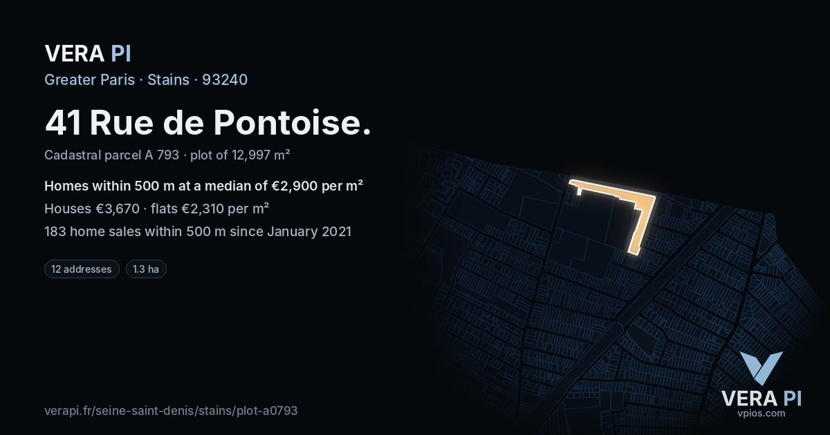 41 Rue de Pontoise, Stains at night – the plot lit, the parcels around coloured by the prices near them