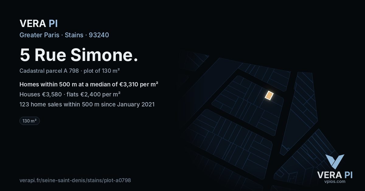 5 Rue Simone, Stains at night – the plot lit, the parcels around coloured by the prices near them