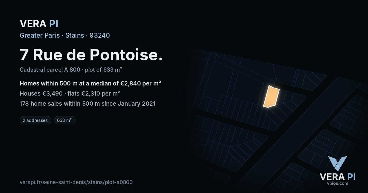 7 Rue de Pontoise, Stains at night – the plot lit, the parcels around coloured by the prices near them
